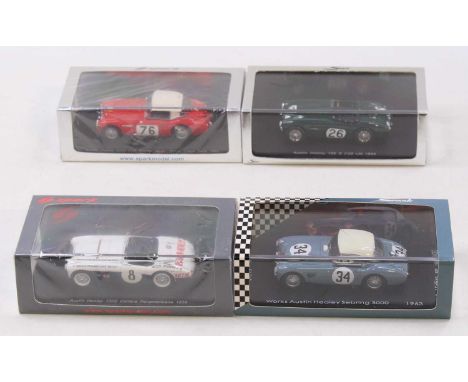 A collection of four various boxed Spark Models 1/43 scale Austin Healey related miniatures to include a 54FAC Works Austin H