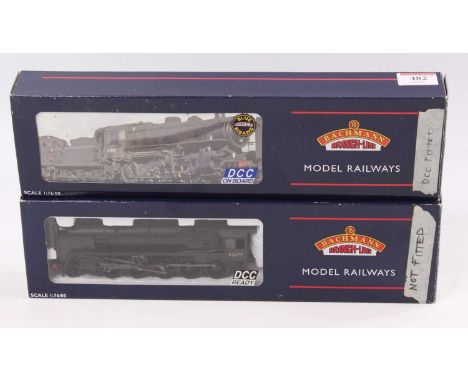 Two Bachmann Branch-Line locos &amp; tenders, black unlined: 32-586DC Ivatt class 4 2-6-0 with tablet catcher, early emblem, 