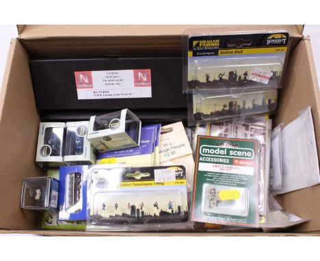 A Collection of N Gauge Railway accessories and Wagon kits to include Graham Farish Station Passengers, Fleetline Austin A35 
