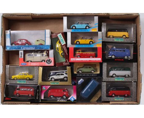 One tray containing a quantity of Volkswagen related 1/43 scale diecast vehicles to include a Minichamps VW concept car cabri