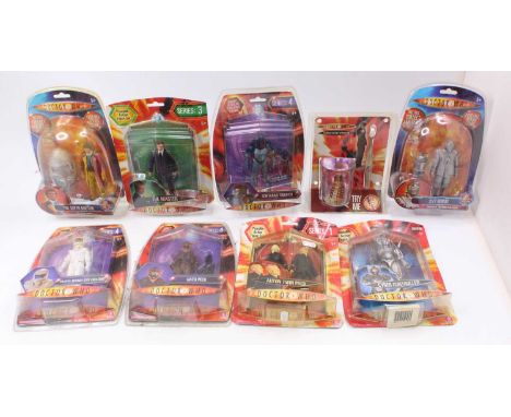 Nine Doctor Who related action figures by Character Options Ltd, to include SV7 Robot, The Master Series 3, Cyber Controller,