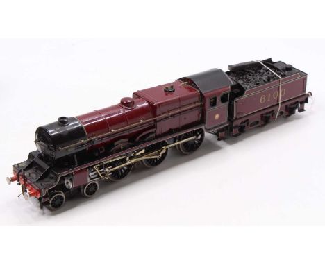 Unidentified make 4-6-0 loco with 6-wheeled tender ‘Royal Scot’ No.6100, LMS lined maroon, semi-fine scale wheels, electric m