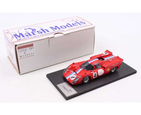 A Marsh Models 1/43 scale factory hand built model of a MM225 Lola T70 MKIIIB, finished in red with racing No. 4, as driven b