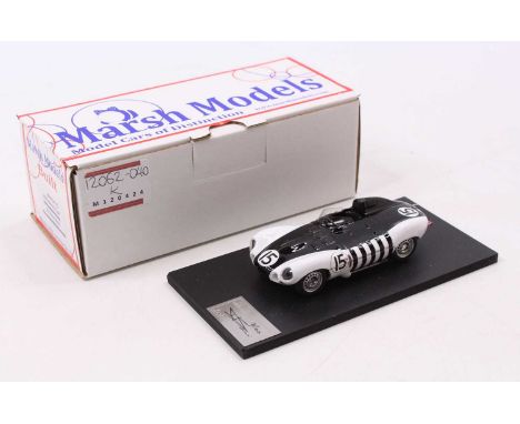 A Marsh Models 1/43 scale factory hand built model of a MM255M15 1956 Sebring D-Type race car, finished in black and white wi
