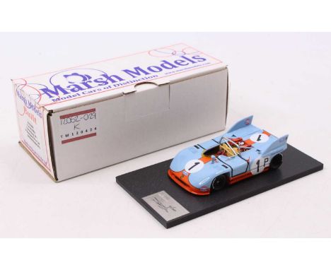 A Marsh Models 1/43 scale factory hand built model of a MM232B1 Porsche 908/3 Nurburgring 1971 race car, finished in light bl
