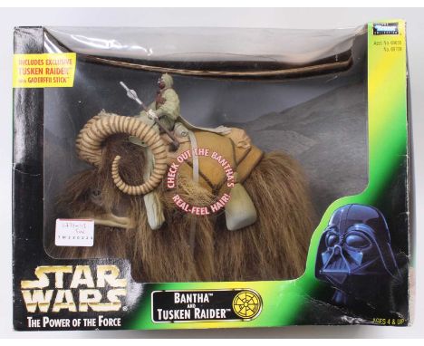 A Star Wars The Power of the Force 1998 boxed Bantha &amp; Tusken Raider action figure set, housed in the original window box