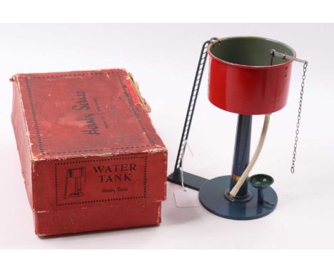 1930-1 Hornby No.2 Water Tank blue base &amp; column, red tank with grey/blue inside, hose drain green inside. Hose is a repl