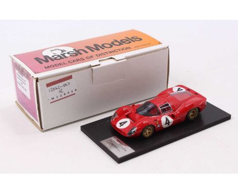 A Marsh Models Thundersport 1/43 scale model kit of an MM194/B4 Ferrari P4 Monza 1967 race car, as driven by Parkes/Scarfiott
