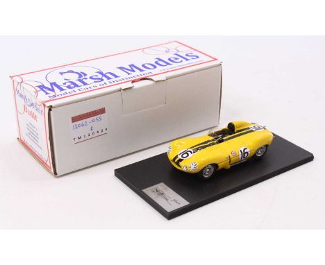 A Marsh Models 1/43 scale factory hand-built model of an MM255 M16 1956 Sebring Jaguar D-type race car, as driven by Gomez-Me