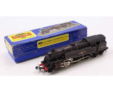 3218 Hornby-Dublo 3-rail 2-6-4 tank loco BR lined black No.80059, the BR emblem on R/h side is slightly dull. There is only a