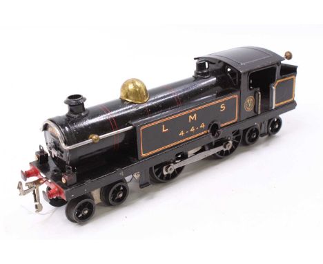 1925-6 Hornby No.2 clockwork tank loco LMS 4-4-4, black, 5 boiler bands, crests on cab fronts, very few marks considering its