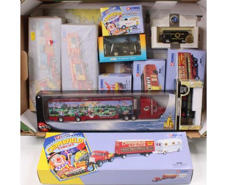 One tray containing a quantity of Corgi Chipperfields Circus related modern issue diecast vehicles, together with various TV 