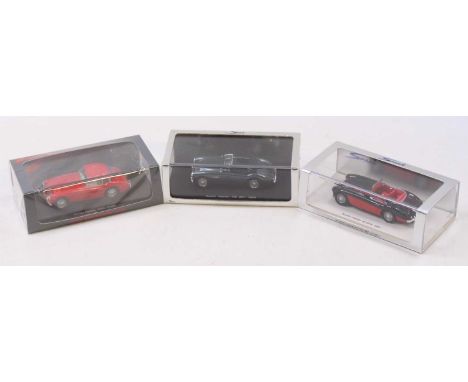 One tray containing three various Spark Models 1/43 scale Austin Healey related miniatures to include an S412A Austin Healey 