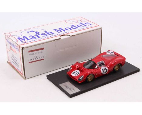 A Marsh Models 1/43 scale factory hand built model of a MM229B Le Mans Ferrari P3 1966 race car, finished in red with racing 