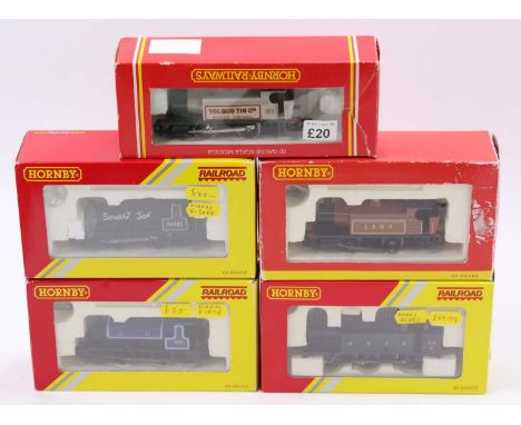 Five small Hornby locos: R2672 Caledonian 0-4-0 blue No.272 (NM) (BF-G); R2882 S&amp;DJR 0-6-0 class 3F blue No.24 (NM) (BNM)