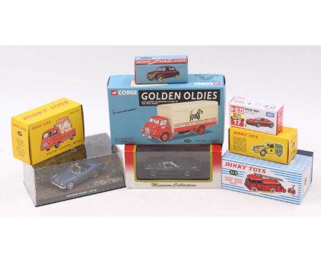 One box containing a quantity of mixed modern release collectables to include a Dinky Atlas Edition No. 32E Fourgon Incendie 