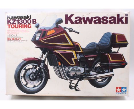 A Tamiya Kawasaki KZ 1300 B Touring Motorbike Kit 1/6 scale. The box lid is tape repaired but kit appears complete