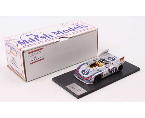 A Marsh Models 1/43 scale factory hand-built model of an MM233 B8 Porsche 908/Targa Florio 1971 race car, comprising silver b