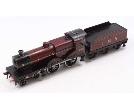 Bassett-Lowke 0-gauge clockwork 4-4-0 Compound loco &amp; tender LMS 1108, maroon, a few marks, small amount of paint loss to