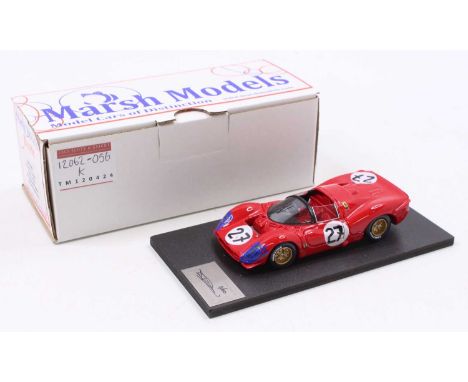 A Marsh Models 1/43 scale factory hand built model of a MM239B27 Ferrari P3 Spyder 1966 Le Mans race car, finished in red wit