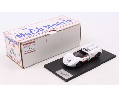 A Marsh Models factory hand-built 1/43 scale model of an MM207M Chaparral 2 Laguna Seca 3rd place race car, finished in white