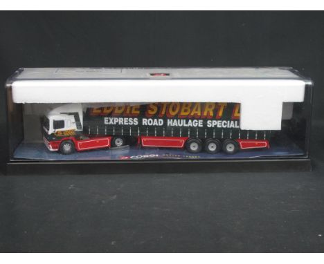 Corgi Modern Truck 1:50 detailed scale model, 75201 ERF Curtainside - Eddie Stobart Ltd. in original perspex display case.  C