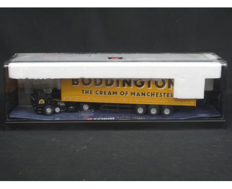 Corgi Modern Trucks 1:50 detailed scale model, 75202 ERF Curtain Side- Boddingtons in original perspex display case.  CONDITI