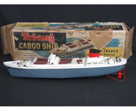 Tri-ang Ocean Trader electric powered scale model cargo ship in original box.  CONDITION REPORT; Box in very poor condition, 