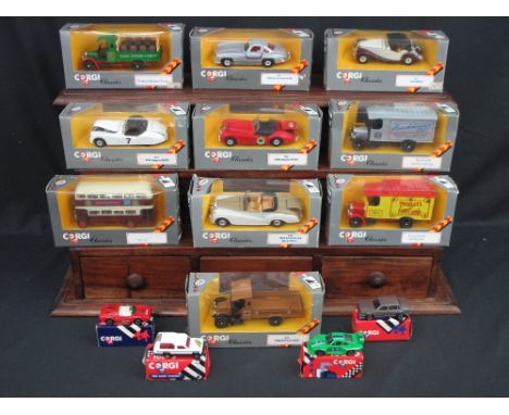 Box of Corgi Classics 1:43 diecast models in original boxes to include 813 1955 MG TF Thornycroft beer truck, 811 1954 Merced