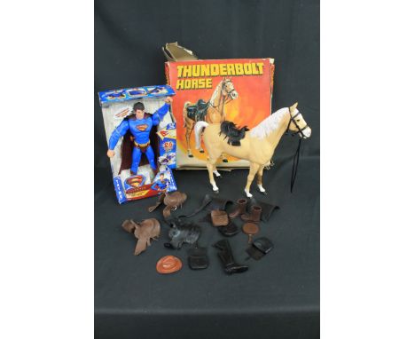 Vintage Marx toys Thunderbolt Horse, the perfect mount for cowboy kid and Cherokee Indian. Over 13" tall in original box. Tog