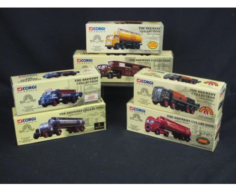 Six Corgi Classics limited edition The Brewery Collection diecast scale vehicles to include 09801 ERF delivery truck set - Jo