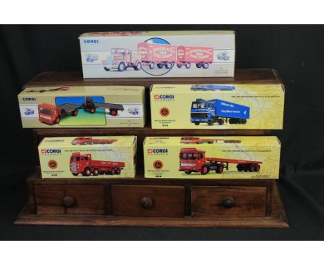 Three Corgi Classics British Road Services diecast models to include 10101 ERF V type drop side lorry, 22101 Leyland eurgomat