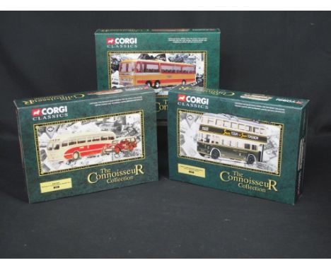 Three Corgi Classic's "The Conoisseur Collection" scale models to include 35301 yellow ways Bedford val set, 36501 Bartons Bu