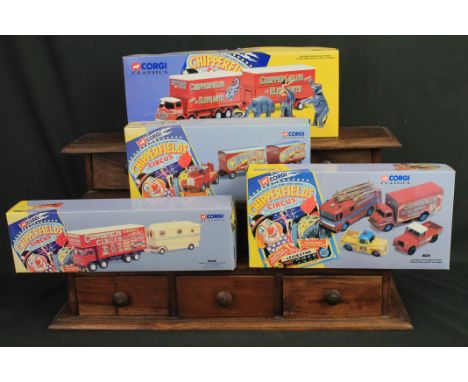 Four Corgi Classics Chipperfield's Circus diecast models to include 97888 Foden closed pole truck with caravan, 97915 Scammel