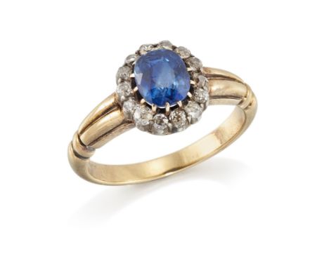 A 19th century sapphire and diamond cluster ring,&nbsp;the oval sapphire to surround of old brilliant-cut and single-cut diam