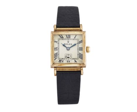 Rolex. A rolled gold square case manual wind wristwatch Circa 1930 18 jewel manual wind movement timed to 6 positions, silver