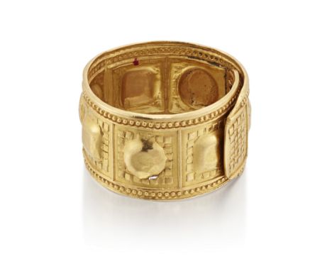 Lalaounis. A band ring, the broad band ring with dome and bead decoration (cut), maker's mark for LalaounisCondition Report: 