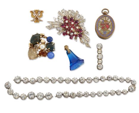 A group of jewellery, comprising: a Victorian graduated paste rivi&egrave;re necklace, (in two sections), the pastes in silve