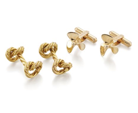 Two pairs of cufflinks, comprising: a pair of Tiffany & Co. cufflinks in the form of propellers with swivel fittings, stamped
