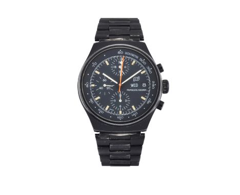 Porsche Design. A black DLC coated stainless steel automatic calendar chronograph bracelet watch Circa 1980 Jewelled automati