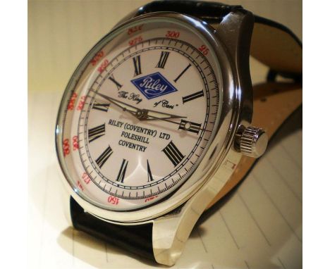 Smart polished steel watch head, cream face with Roman numeralsBaton hands with sweep seconds hand and bearing 'Riley (Covent