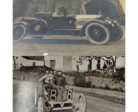 A study of a Convertible Coupe with chauffeur and photographic print of a Darracq racing car at speed&nbsp;A fine enlarged st