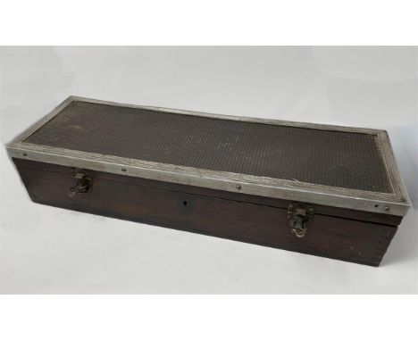Rectangular long-format with rubber-step mat and reeded-aluminium edging to hinged lid. For tools or spares etc. Good usable 