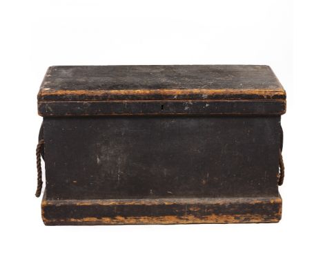 A LATE 19TH / EARLY 20TH CENTURY STAINED PINE TOOL CHEST with an assortment of tools to include antique wood clamps etc Condi