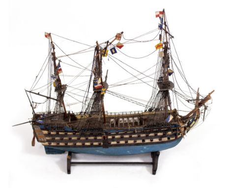 A SCALE MODEL OF HMS VICTORY 54cm long together with a small quantity of silver plate to include a pair of entree dishes, win