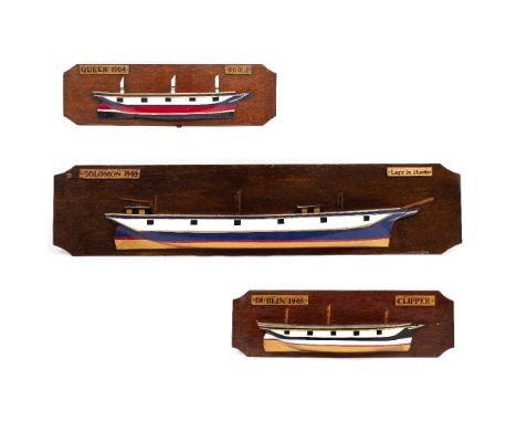 THREE MID TO LATE 20TH CENTURY WOODEN PAINTED HALF SHIP MODELS Queen 1904, Poole Dublin 1905, Clipper and Solomon 1903 lost i