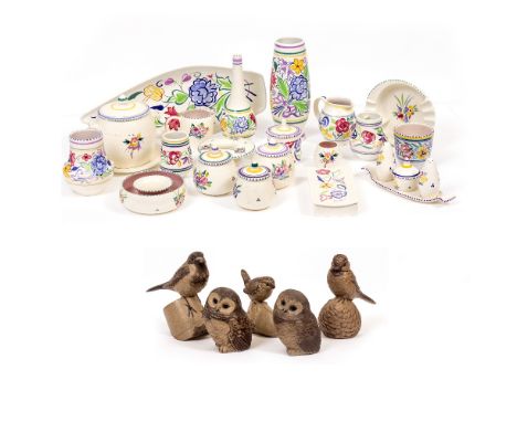 A LARGE COLLECTION OF MID TO LATE 20TH CENTURY POOLE POTTERY to include vases, jugs, a biscuit barrel, salt and pepper shaker