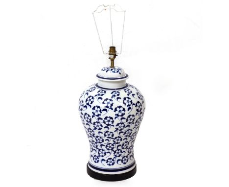 A MODERN ORIENTAL STYLE BLUE AND WHITE PORCELAIN LAMP of baluster form, 52cm high Condition: in good condition, needs rewirin