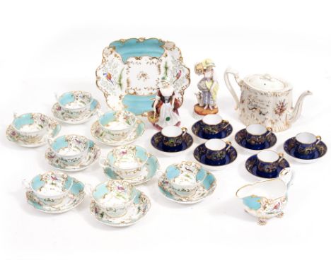 A MIXED GROUP OF CHINA to include a part Victorian turquoise ground porcelain tea service, a Royal Doulton Prue HN1996 figuri