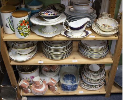 A PART DINNER SERVICE with floral decoration and dark blue and gilt lined border, originally retailed by Albert B Pearce &amp